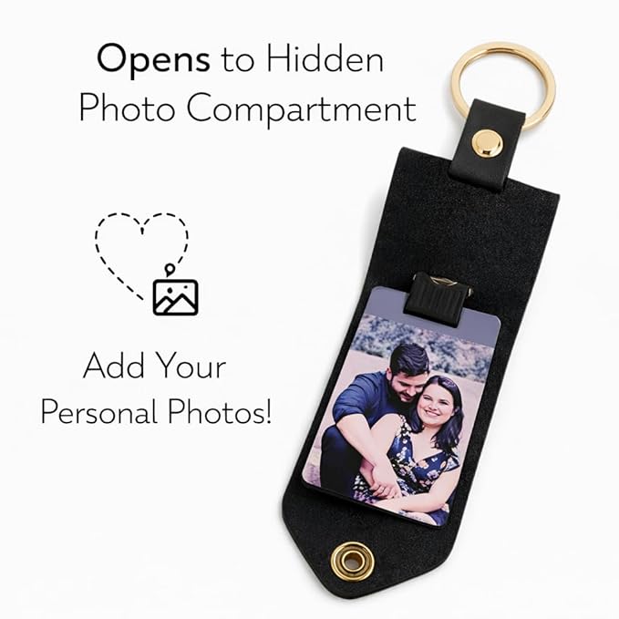 Personalized Leather Photo Keychain with Custom Name & Initials |