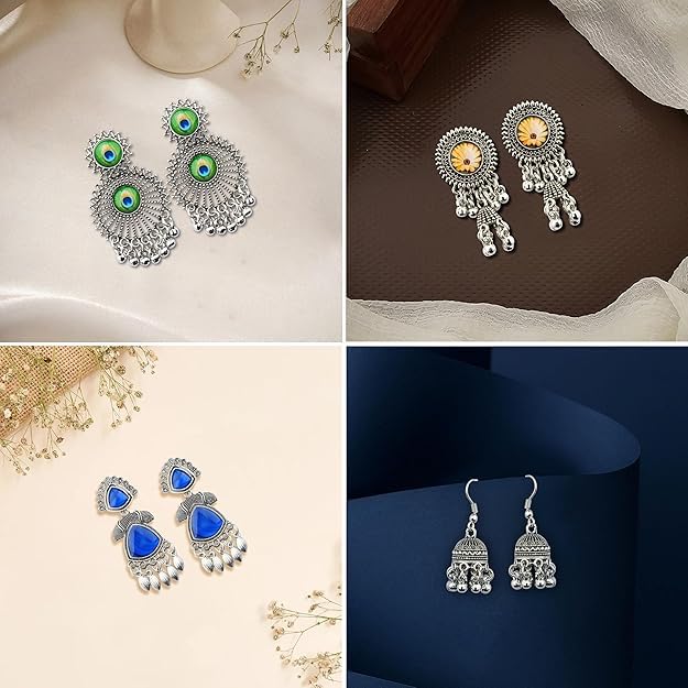 Customized Earrings Gift Set with Name Engraved Jewelry Box | Designer Stud Earrings Combo for Women & Girls | Personalized Jewelry Organizer Box Gift for Birthday, Anniversary