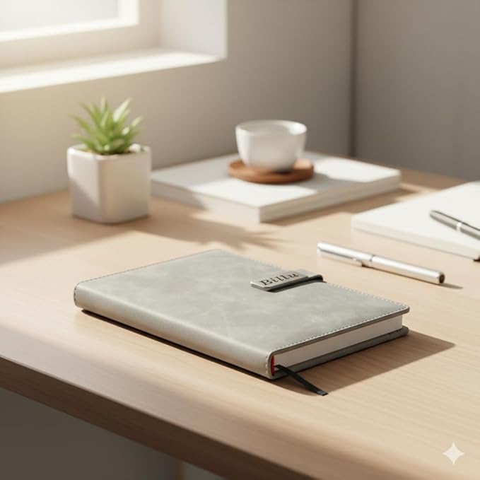 Personalized Leather Diary with Name Plate | Customizable Diary with Magnetic Lock