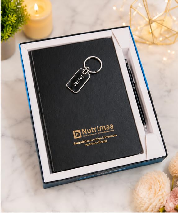 Personalized A5 Notebook Gift Set with Pen & Keychain | Custom Name & Logo Hardcover Diary for Office, Travel, Journaling & Gifting