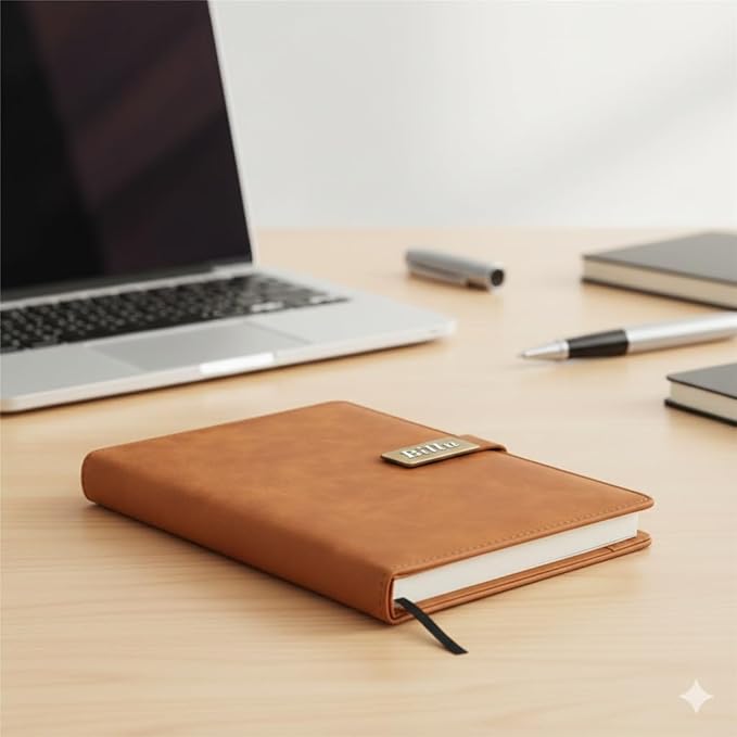 Personalized Leather Diary with Name Plate | Customizable Diary with Magnetic Lock