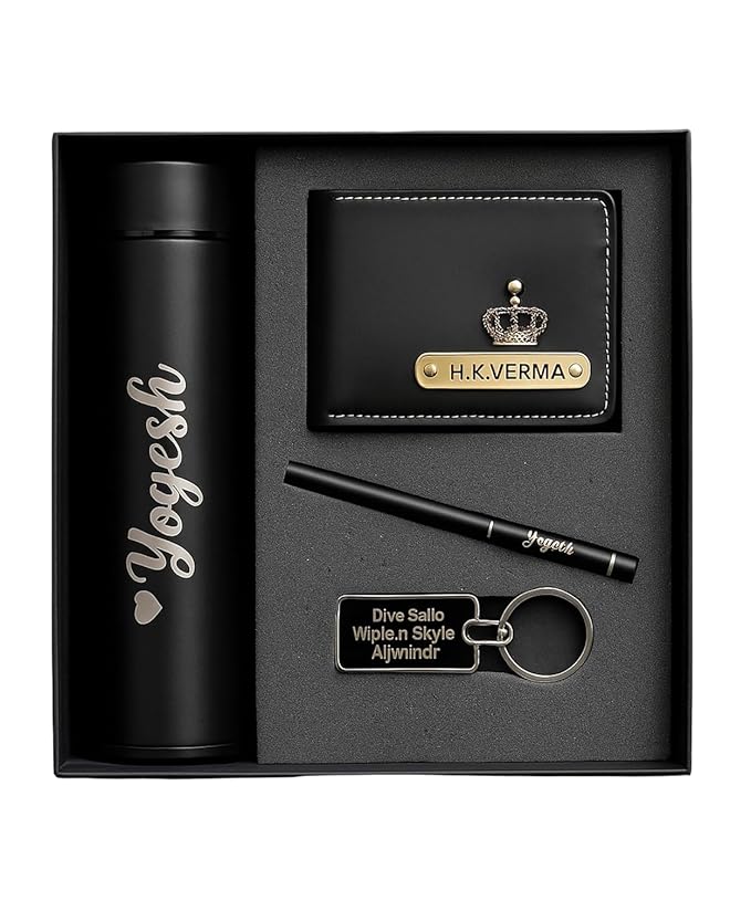Personalized Men’s Gift Hamper Set with Wallet Bottle Passport Cover