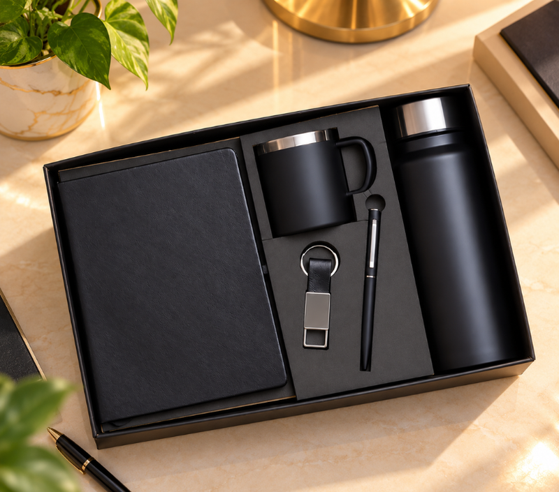 Premium 5-Piece Corporate Gift Set – Diary, Pen, Keychain, Steel Bottle & Cup
