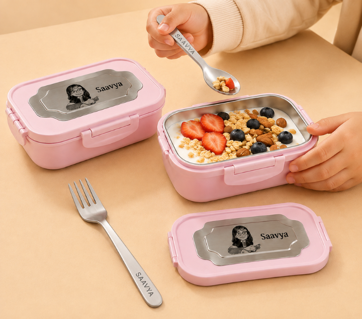 Personalized Kids' Lunch Set – Custom Name, Pink & Blue
