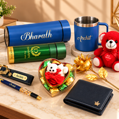 Personalized Luxury Gift Hamper with Teddy Bear, Wallet, Tumbler & Chocolates