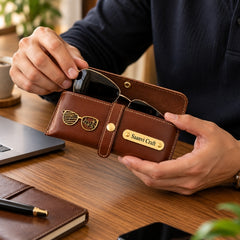 Personalized Black Gift Hamper Set – Wallet, LED Bottle, Sunglass Holder, Keychain & Passport Cover