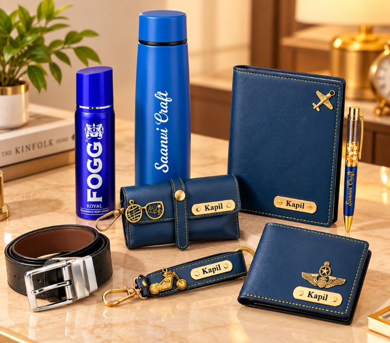 Personalized Premium Gift Hamper for Men with Wallet, Belt & Accessories