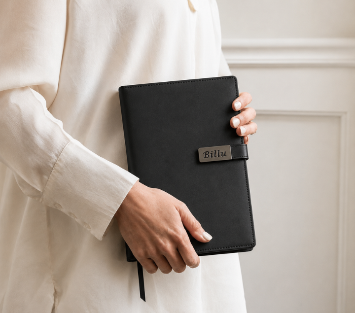 Personalized Leather Diary – Custom Name, Classic Black