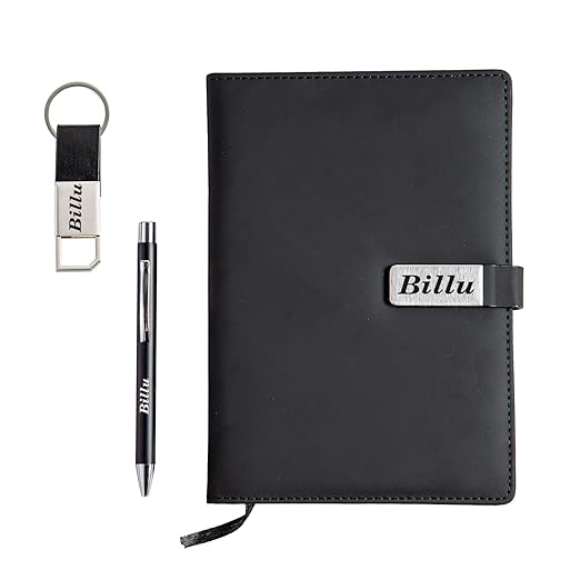 Your Name Personalized Engraved Pen with Diary, and Metal Keychain Combo - Men's Combo Accessories, Birthday Gifts