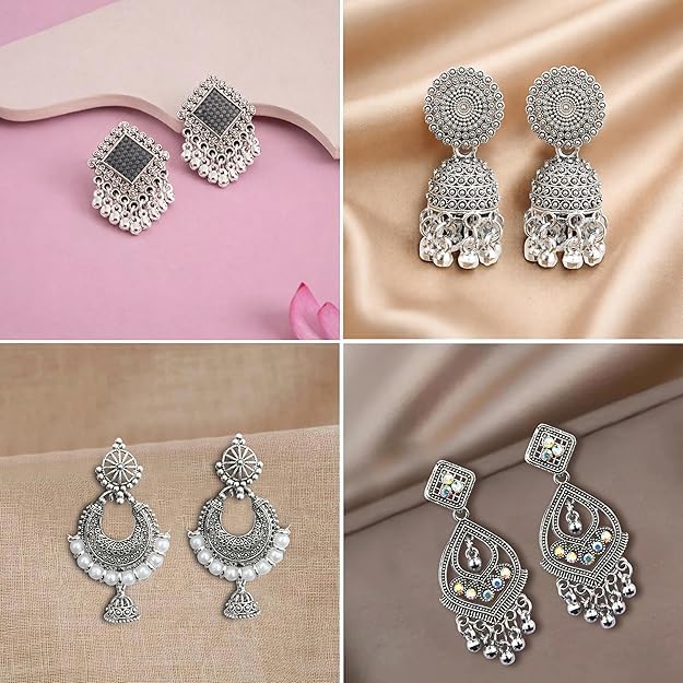 Customized Earrings Gift Set with Name Engraved Jewelry Box | Designer Stud Earrings Combo for Women & Girls | Personalized Jewelry Organizer Box Gift for Birthday, Anniversary