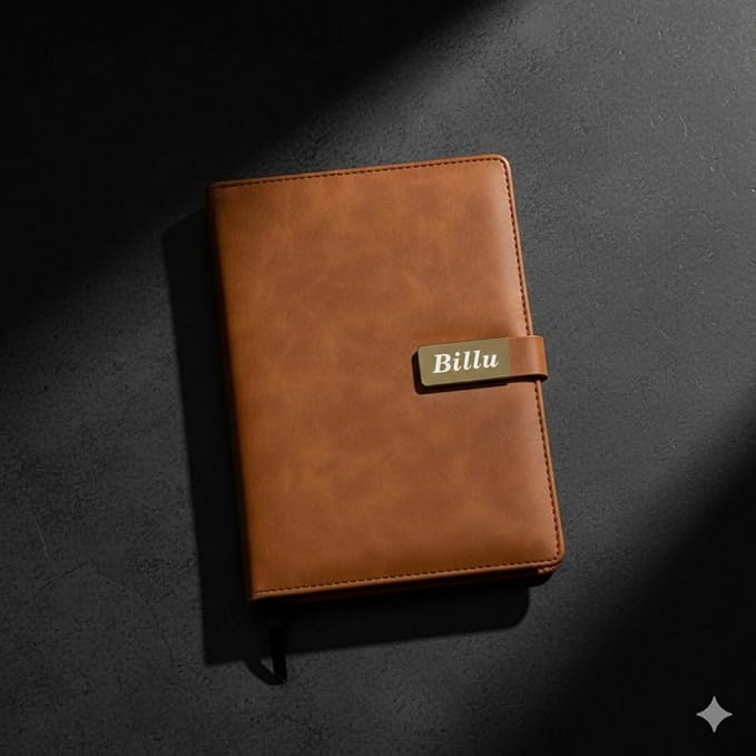 Personalized Leather Diary with Name Plate | Customizable Diary with Magnetic Lock