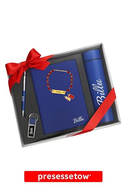 Your Name Customized Personalized 5 in 1 Engraved Steel Bottle with Rakhi, Notebook, Pen and Metal Keychain for Office - School, Gifts