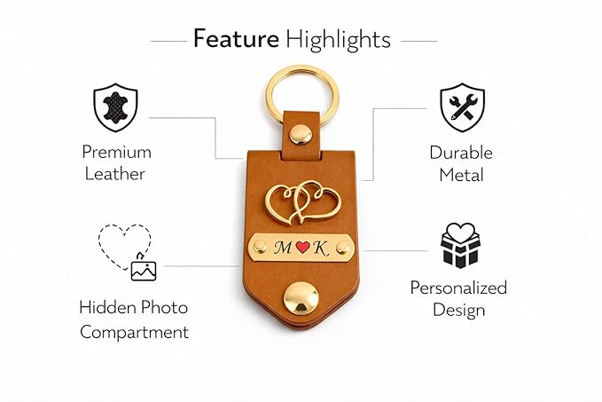Personalized Leather Photo Keychain with Custom Name & Initials