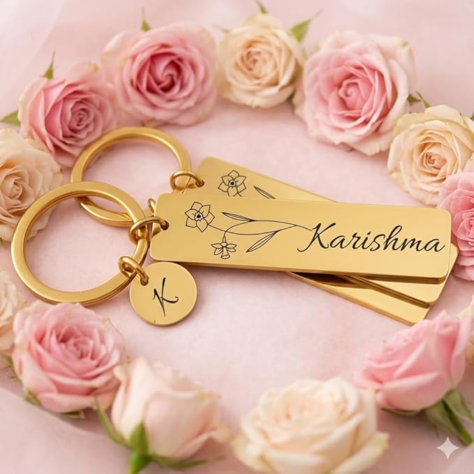 Customized Name Keychain for Men & Women | Personalized Stainless Steel Keyring with Initial Charm | Engraved Name Tag Keychain Gift for Birthday, Anniversary & Special Occasions