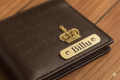Customised Engraved Wallet with Name | Gift Hamper Set for Men Leather Purse (Brown)