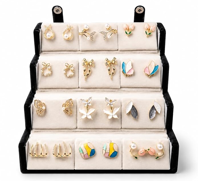 Customized Earrings Gift Set with Name Engraved Jewelry Box | Designer Stud Earrings Combo for Women & Girls | Personalized Jewelry Organizer Box Gift for Birthday, Anniversary