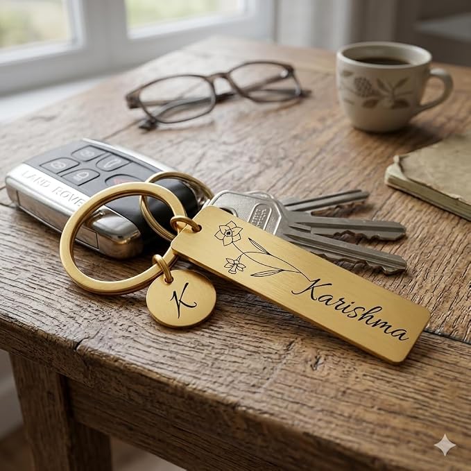 Customized Name Keychain for Men & Women | Personalized Stainless Steel Keyring with Initial Charm | Engraved Name Tag Keychain Gift for Birthday, Anniversary & Special Occasions