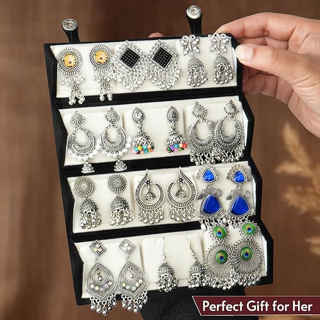 Customized Earrings Gift Set with Name Engraved Jewelry Box | Designer Stud Earrings Combo for Women & Girls | Personalized Jewelry Organizer Box Gift for Birthday, Anniversary