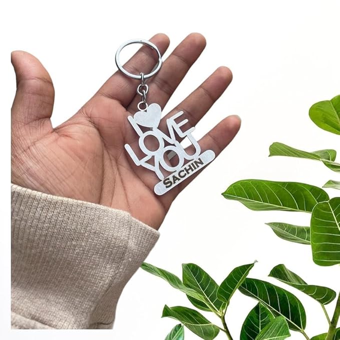 Personalized Stainless Steel keychain with 'I LOVE YOU'design with Name engraved - Best Gifting Choice for Couples, Ideal for Birthdays, Anniversaries,& Special Occasions.