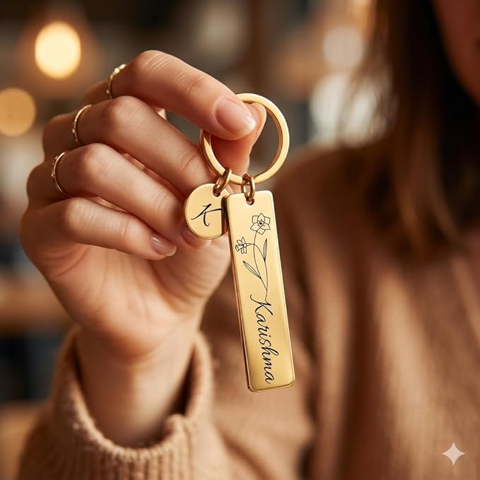 Customized Name Keychain for Men & Women | Personalized Stainless Steel Keyring with Initial Charm | Engraved Name Tag Keychain Gift for Birthday, Anniversary & Special Occasions