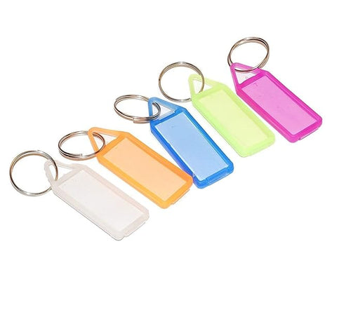 Multicolor Plastic Key Tags with Protective Cover – 4 Inch Keychain Labels with Split Ring, Easy Insert ID Slot, Assorted Colors (Pack of 50)