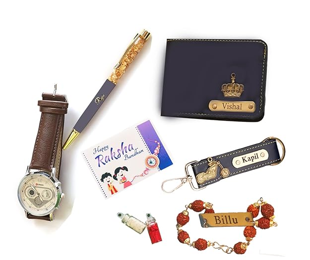 Personalized rudraksha Rakhi Bracelet with Name, Customized ID Bracelet with Rudraksha Beads, Gold (Rakhi Set - 01)