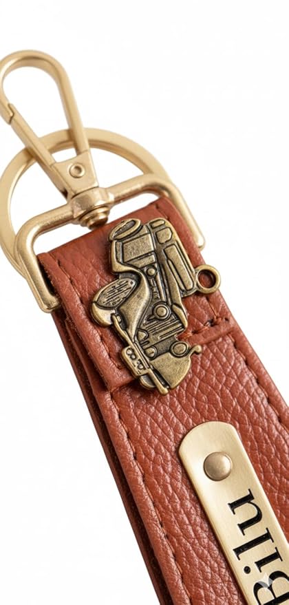 Customised Engraved Keychain with Name | Gift Hamper Set for Men Leather Keychain