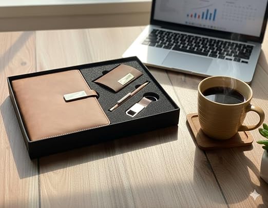 Personalized Corporate Gift Set | Custom Name Diary, Pen, Card Holder & Keychain
