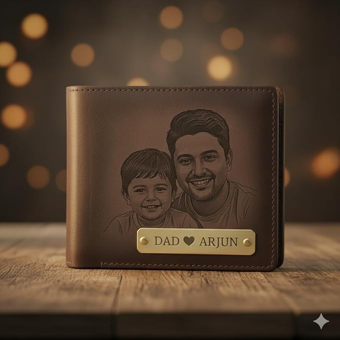 Customised Engraved Wallet Men Leather Purse, Brown