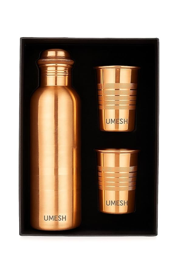 Your Name Customized Personalized Engraved Temperature Steel Bottle With Led Display For Office - School, Gym Outdoor Or Sports, 1000 Ml (Copper Water Bottle Set)
