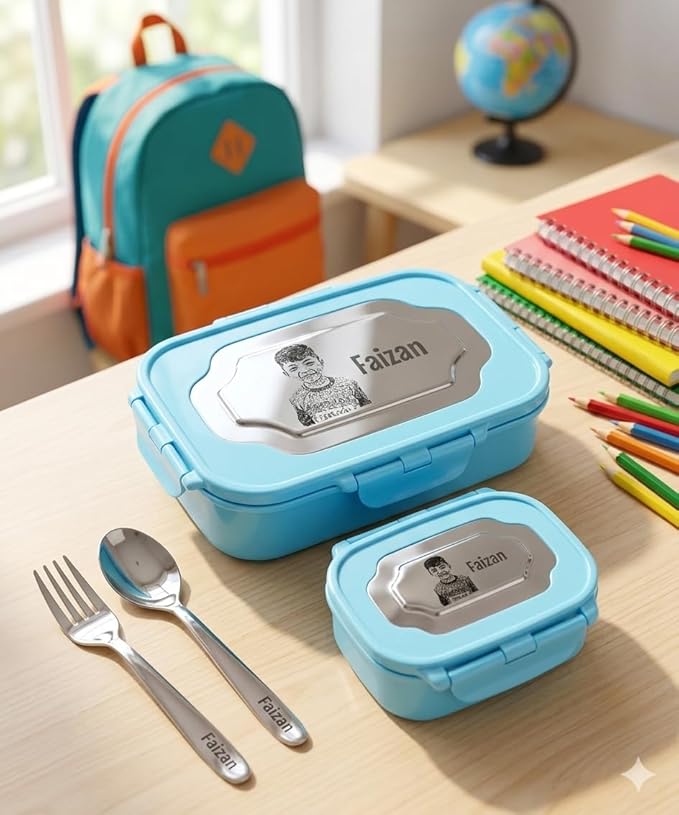 Personalized Kids Lunch Box Set with Name & Photo