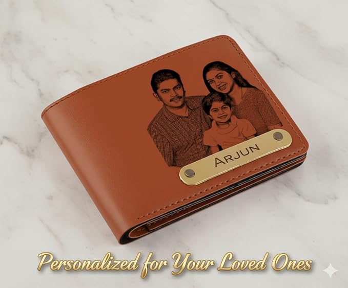 Customised Engraved Wallet Men Leather Purse, Brown