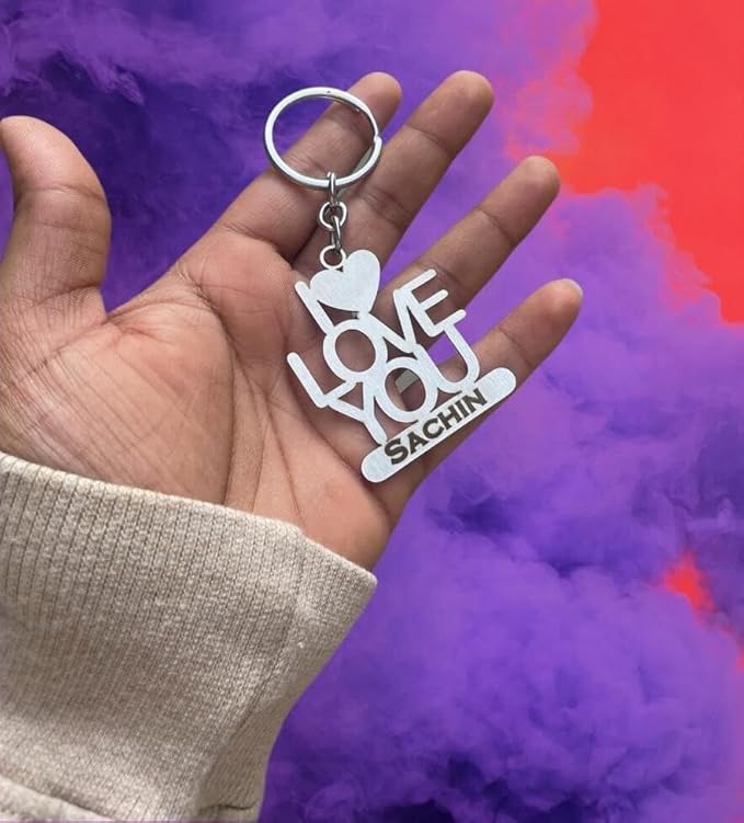 Personalized Stainless Steel keychain with 'I LOVE YOU'design with Name engraved - Best Gifting Choice for Couples, Ideal for Birthdays, Anniversaries,& Special Occasions.