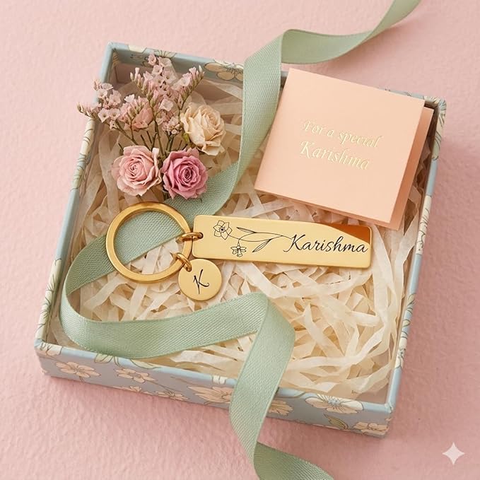 Customized Name Keychain for Men & Women | Personalized Stainless Steel Keyring with Initial Charm | Engraved Name Tag Keychain Gift for Birthday, Anniversary & Special Occasions