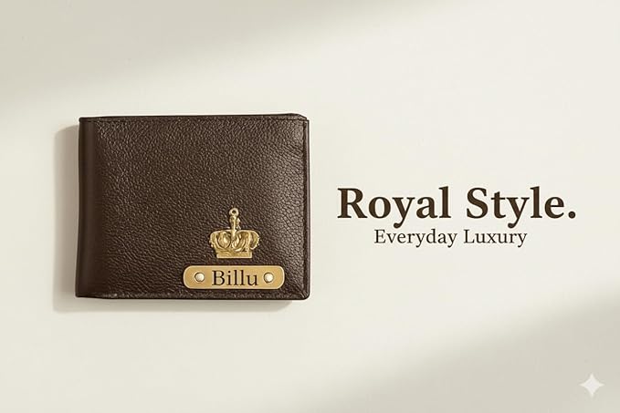 Customised Engraved Wallet with Name | Gift Hamper Set for Men Leather Purse (Brown)