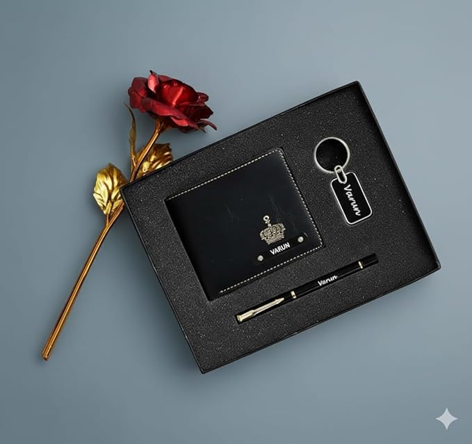 Personalized Men’s Gift Set – Customized Wallet, Keychain & Pen with Name