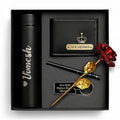 Personalized Luxury Men’s Gift Set – Customized Wallet, Name Bottle, Pen, Keychain & Artificial Rose