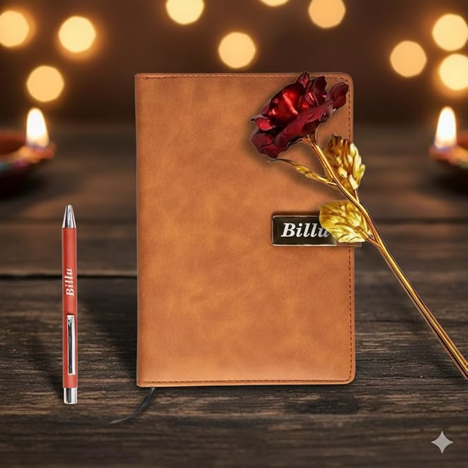 Personalized Diary & Pen Gift Set with Name Engraving