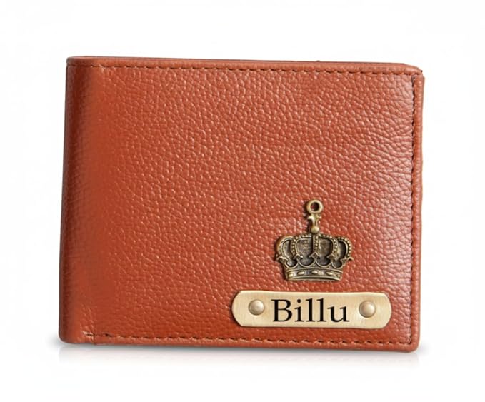 Customised Engraved Wallet with Name | Gift Hamper Set for Men Leather Purse (Tan)