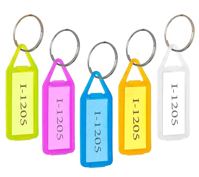 Multicolor Plastic Key Tags with Protective Cover – 4 Inch Keychain Labels with Split Ring, Easy Insert ID Slot, Assorted Colors (Pack of 50)