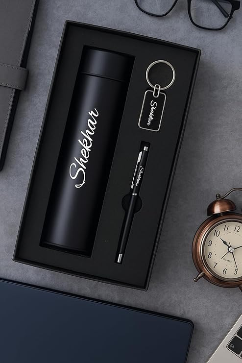 Name Customized 4 In 1 Engraved Steel Bottle With Wallet, Pen and Metal Keychain For Office - School, Personalized Gifts (3)