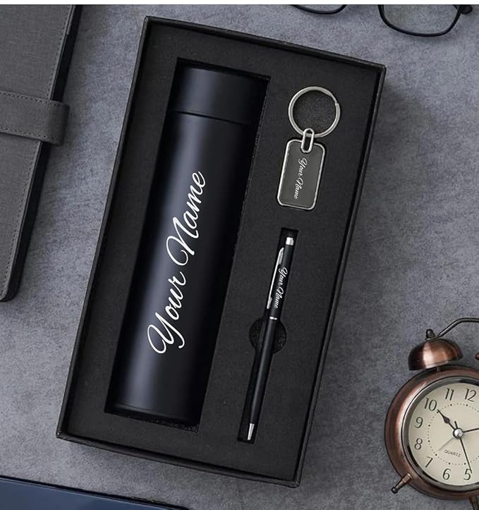 Name Customized 4 In 1 Engraved Steel Bottle With Wallet, Pen and Metal Keychain For Office - School, Personalized Gifts (3)