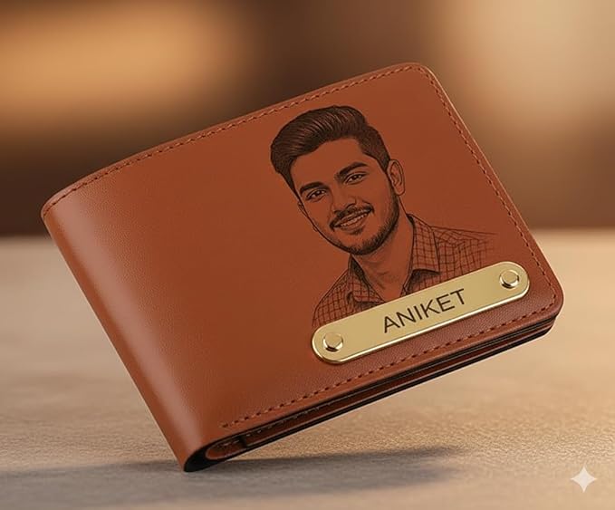 Customised Engraved Wallet Men Leather Purse, Brown