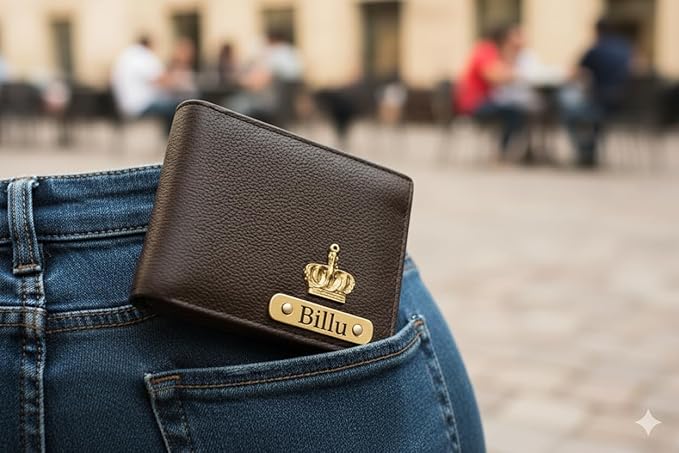 Customised Engraved Wallet with Name | Gift Hamper Set for Men Leather Purse (Brown)