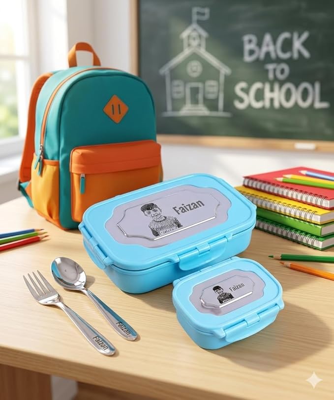 Personalized Kids Lunch Box Set with Name & Photo