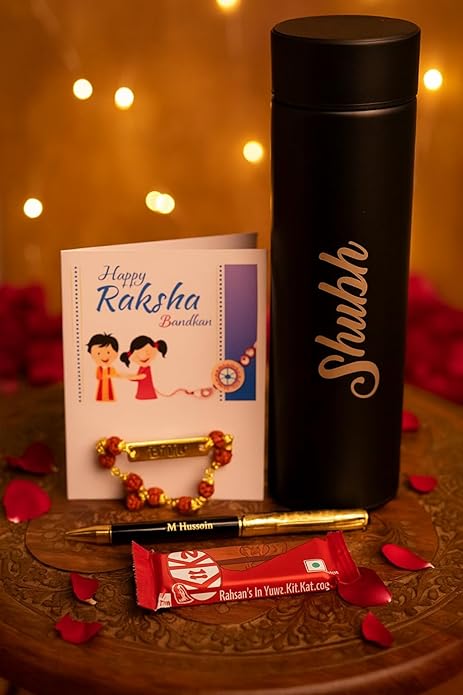 Personalized rudraksha Rakhi Bracelet with Name(Rakhi With Bottle Combo)