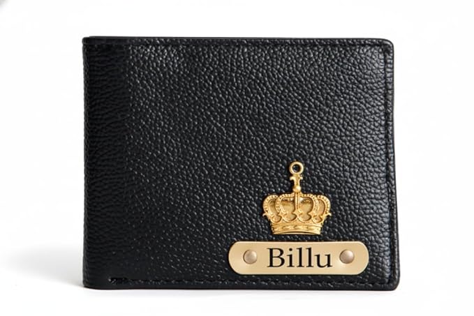 Customised Engraved Wallet with Name | Gift Hamper Set for Men Leather Purse (Black)