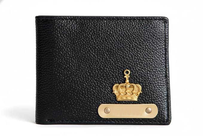Customised Engraved Wallet with Name | Gift Hamper Set for Men Leather Purse (Black)