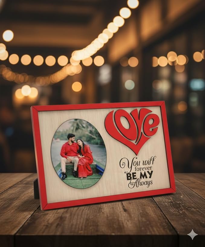 Personalized Wooden Love Photo Frame with Heart Design & Romantic Quote