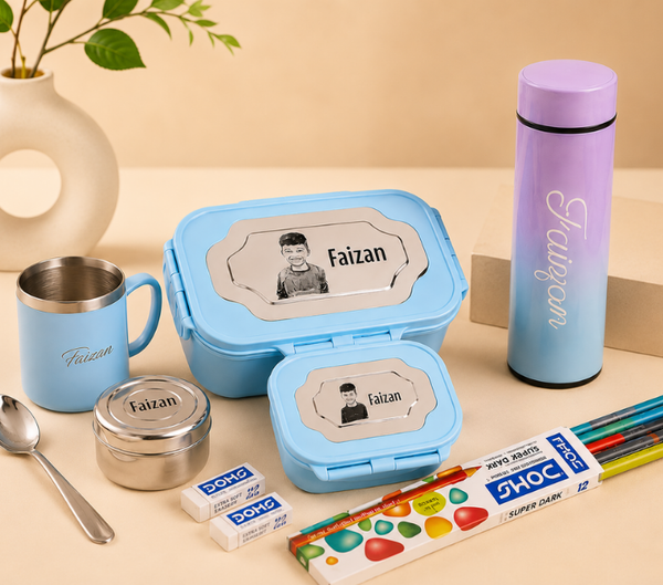 Personalized Kids' Lunch Box Set – Custom Name, Multicolour